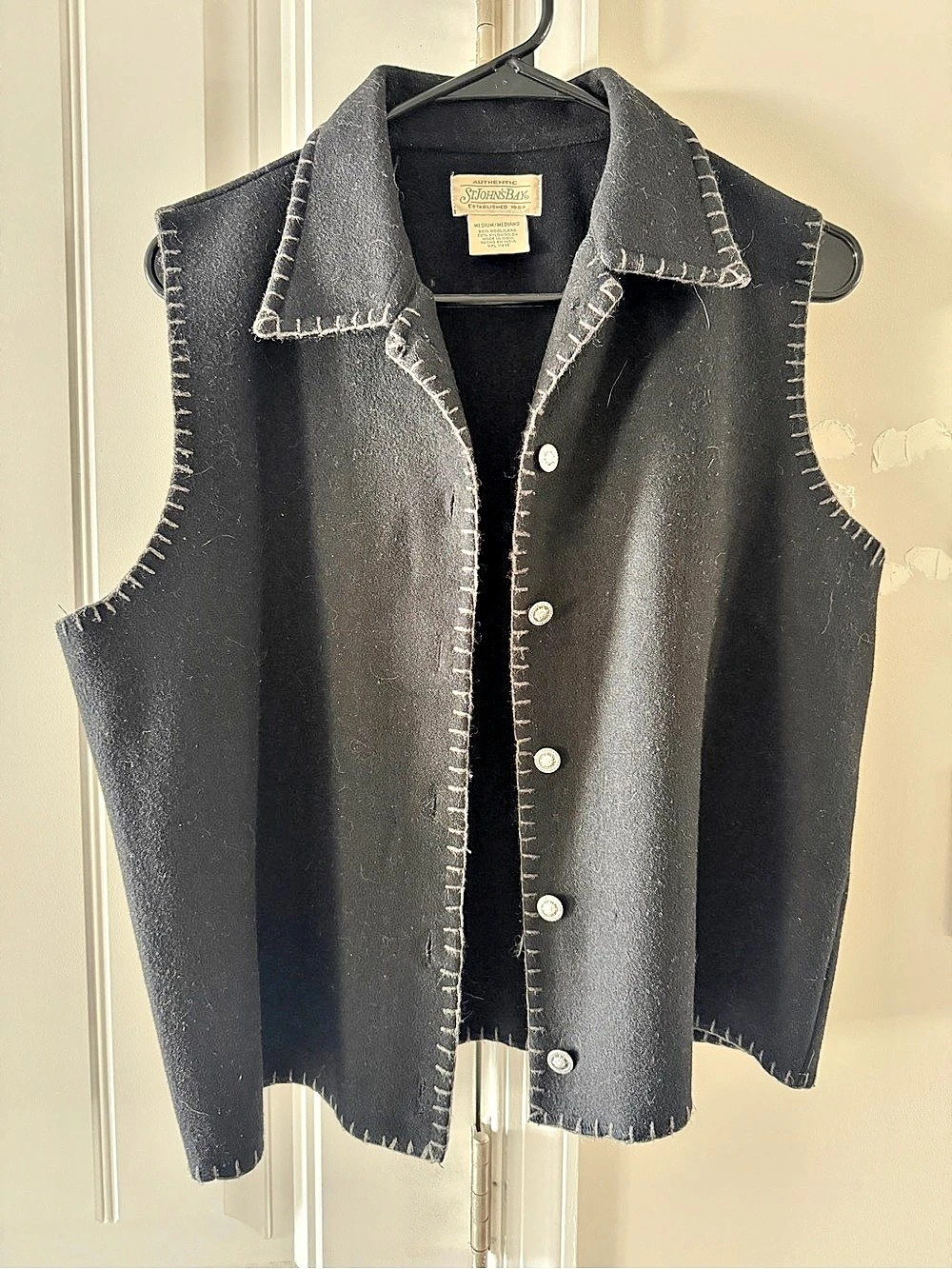 St John’s Bay  Black Wool Button Front Vest